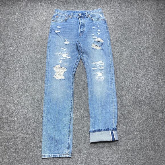 Levis Jeans Womens 27x32 Blue 501 Button Fly Classic Straight 150th Selvedge - Picture 1 of 16